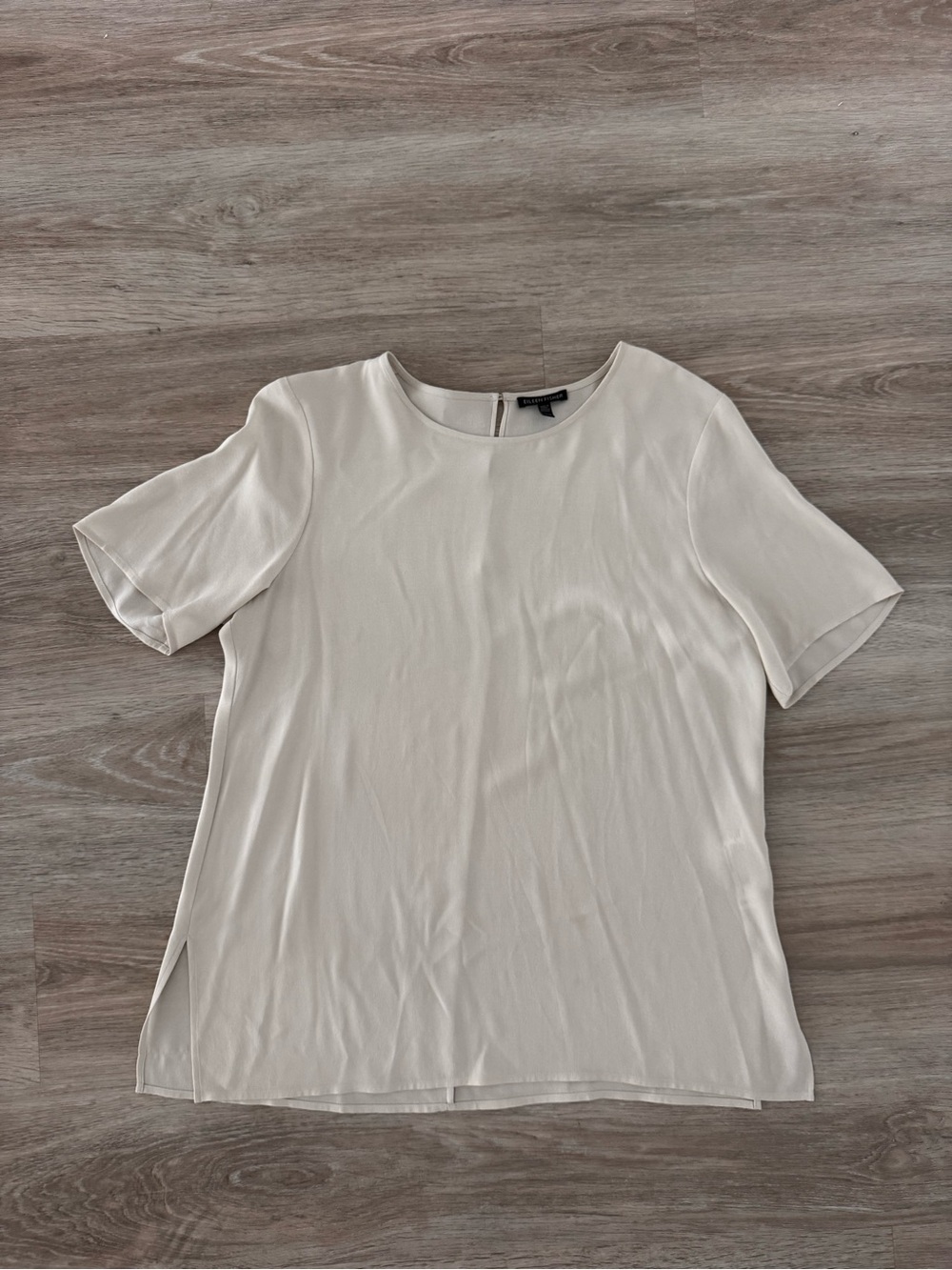 Eileen Fisher Soft Cream Silk Short Sleeve Crewneck Top